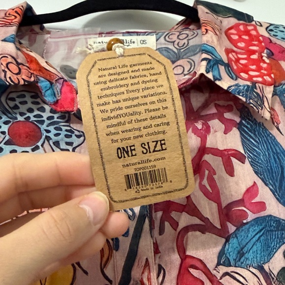 Natural Life Floral Button Down Shirt One Size Mauve Cotton Oversized - Picture 4 of 6